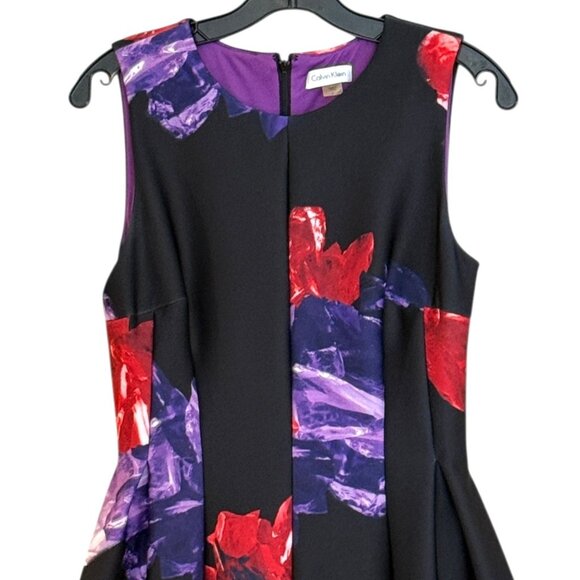 Calvin Klein Women's Floral Sleeveless Scuba Dress Black Red Size 6 - Picture 3 of 8